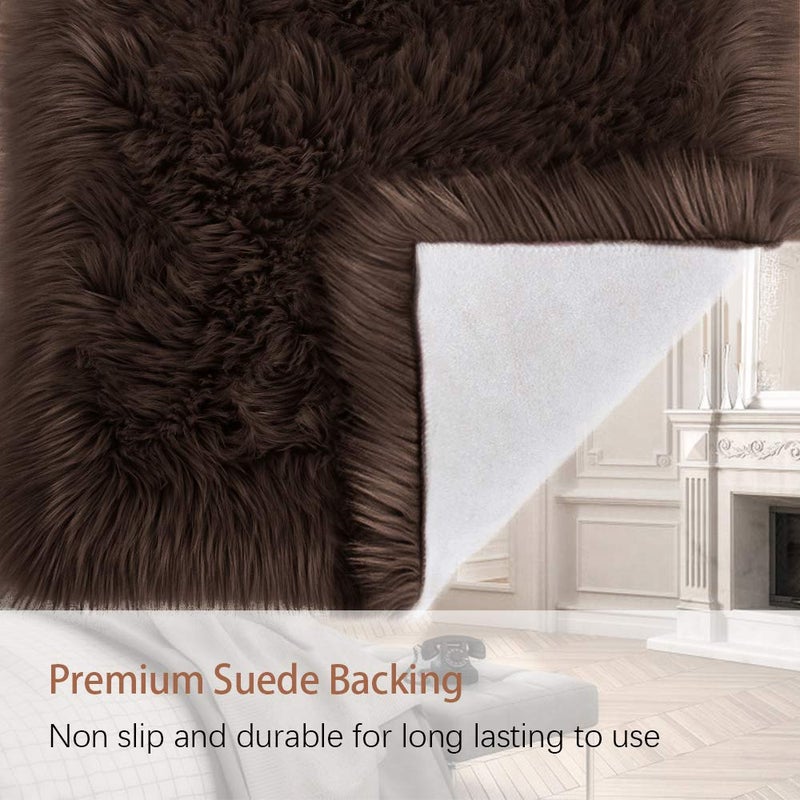 LOCHAS Soft Fluffy Faux Fur Rugs for Bedroom Bedside Rug 3x5 Feet, Washable, Furry Sheepskin Area Rug for Living Room Girls Room, Luxury Shag Carpet Home Decor, Brown - Image 3